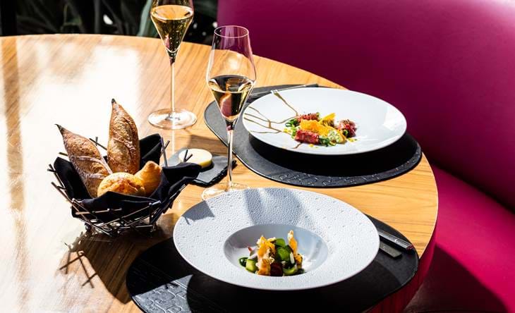 Food L'atelier De Joël Robuchon Tempura Squash Blossom & Shaved Wagyu Beef